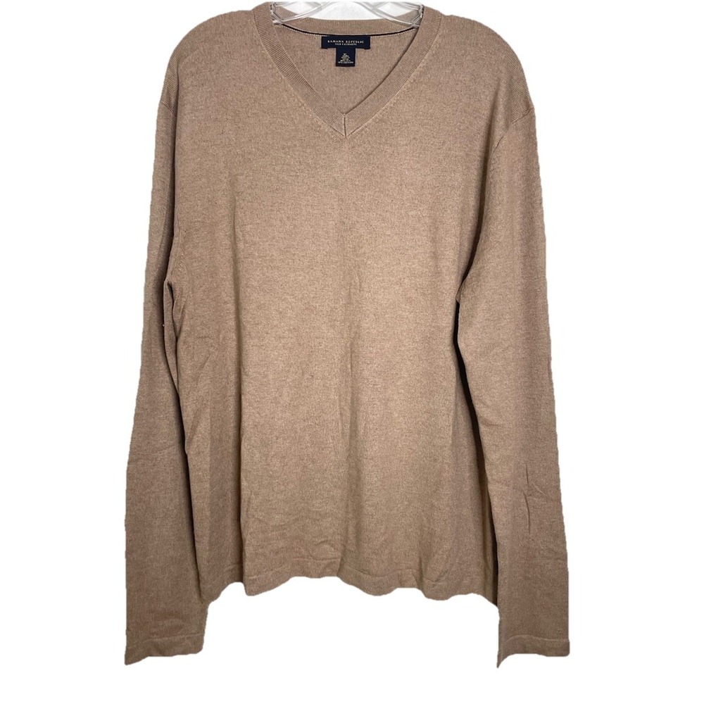 Banana Republic Sweater Silk Cashmere Brown V Neck Premium Luxe Luxury Preppy XL